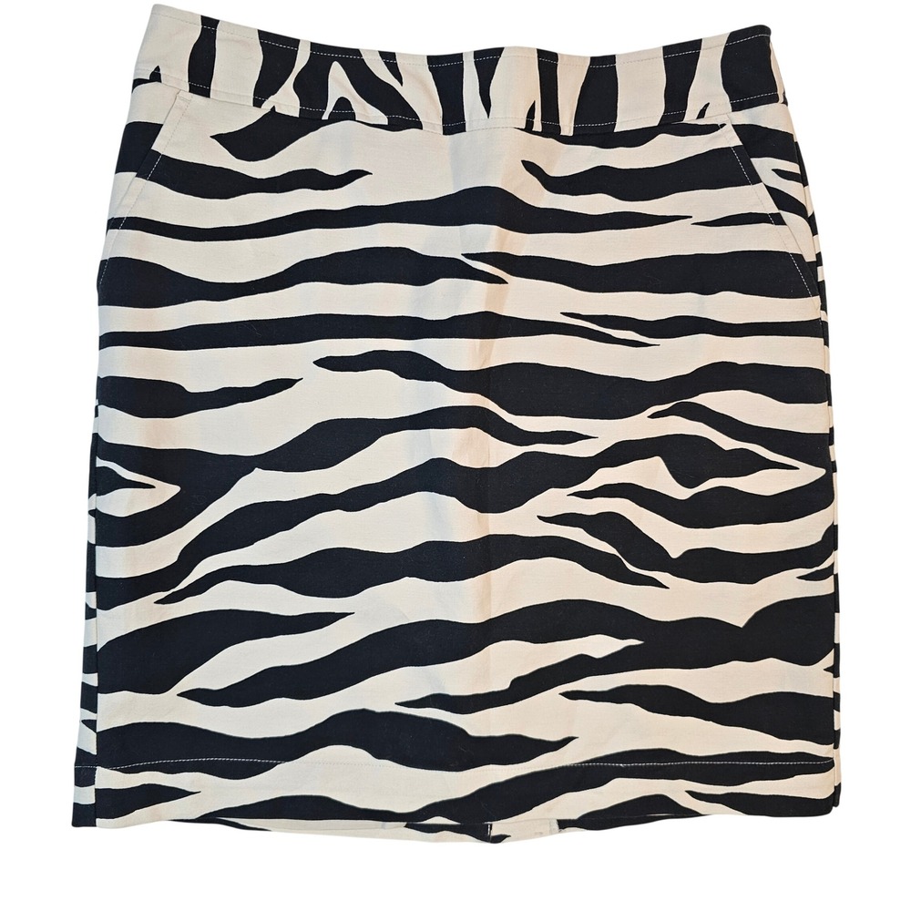 Merona Zebra Print Stretch Mini Skirt Black White Size 8 Cotton Blend Pockets